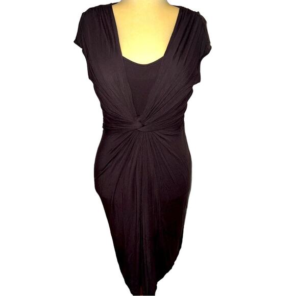 Lafayette 148 New York Brown Twist-front Scoop Neck Midi Dress - Size 12 - Picture 1 of 8